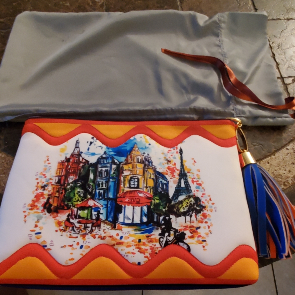 Silvia Tcherassi Neoprene clutch & tassel in vibrant colors of Italy NWOT - Picture 6 of 7